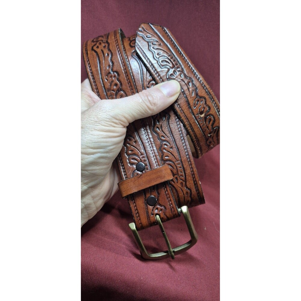 Vintage Levi's 2235 Tooled Leather Belt Size 36 Brown Western Steerhide Made In